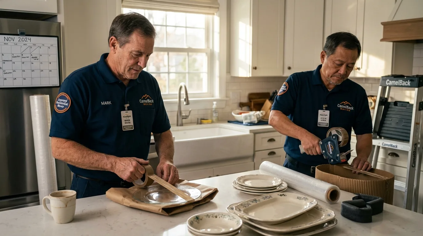 Professional crew packing kitchen dishware in Smith Center, KS